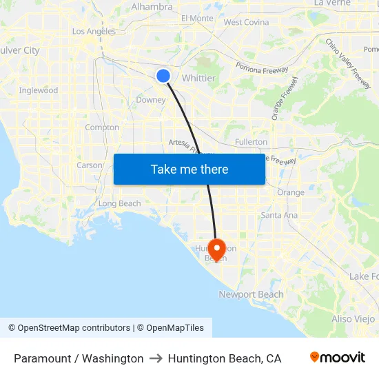 Paramount / Washington to Huntington Beach, CA map