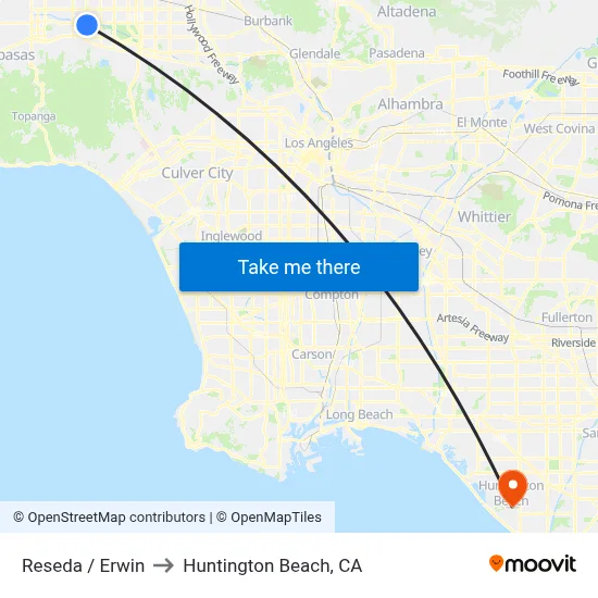 Reseda / Erwin to Huntington Beach, CA map