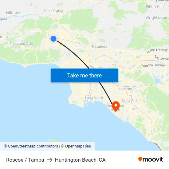 Roscoe / Tampa to Huntington Beach, CA map