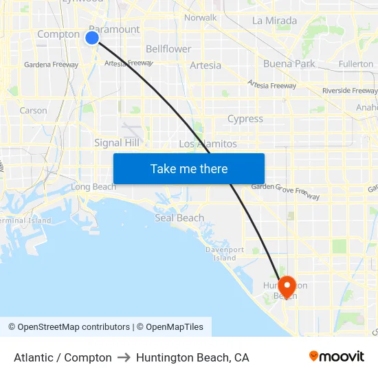 Atlantic / Compton to Huntington Beach, CA map