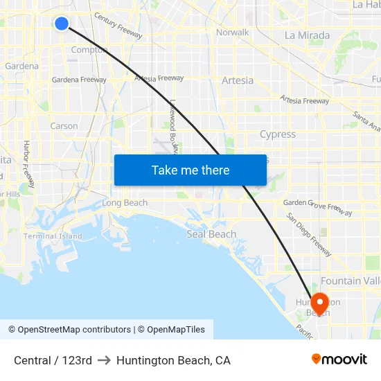 Central / 123rd to Huntington Beach, CA map