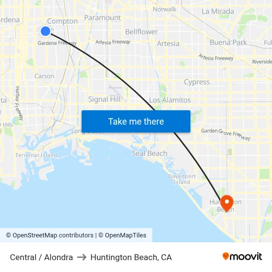 Central / Alondra to Huntington Beach, CA map