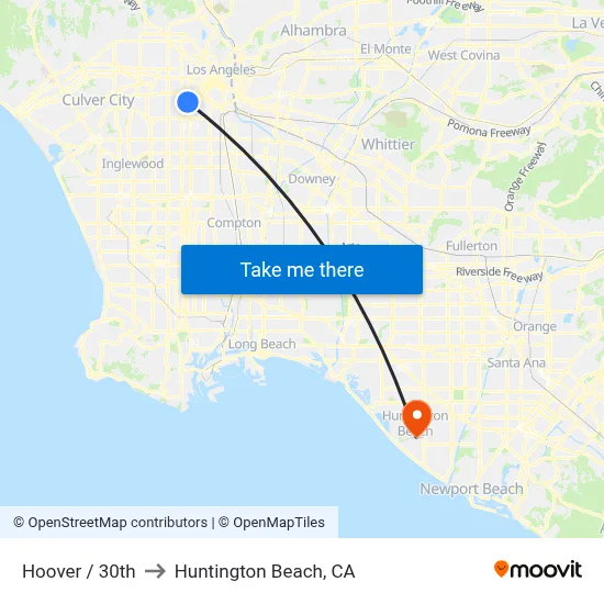 Hoover / 30th to Huntington Beach, CA map