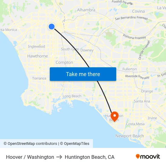 Hoover / Washington to Huntington Beach, CA map