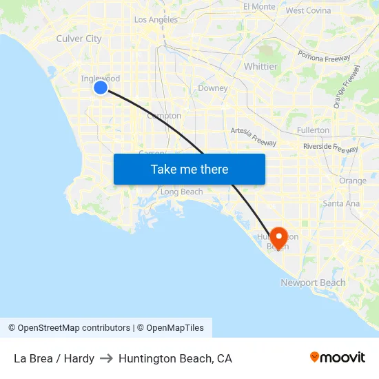 La Brea / Hardy to Huntington Beach, CA map