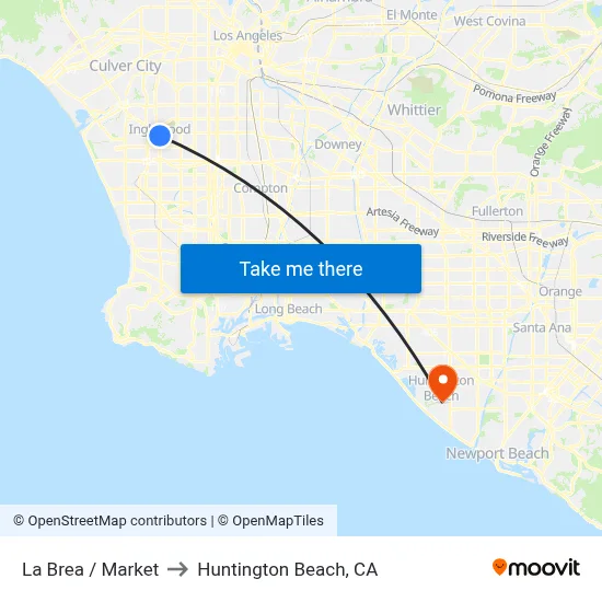 La Brea / Market to Huntington Beach, CA map