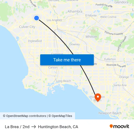 La Brea / 2nd to Huntington Beach, CA map