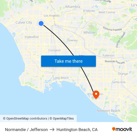 Normandie / Jefferson to Huntington Beach, CA map