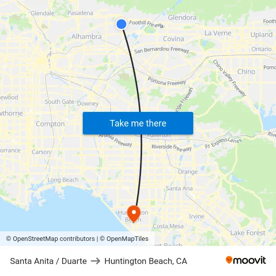Santa Anita / Duarte to Huntington Beach, CA map