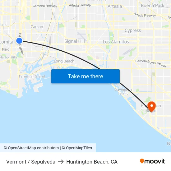Vermont / Sepulveda to Huntington Beach, CA map