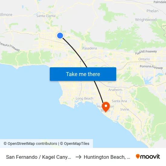 San Fernando / Kagel Canyon to Huntington Beach, CA map