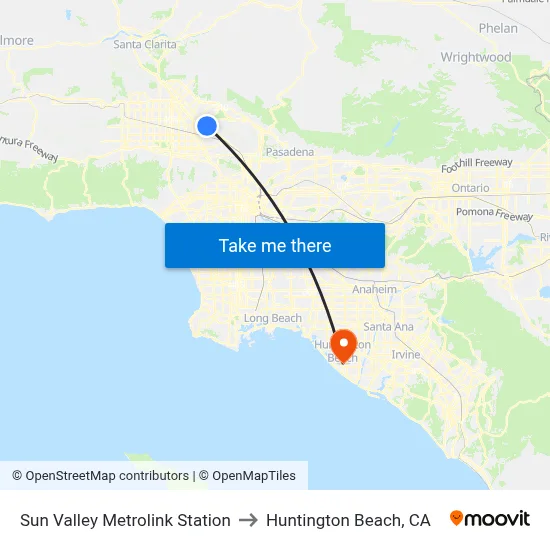 Sun Valley Metrolink Station to Huntington Beach, CA map