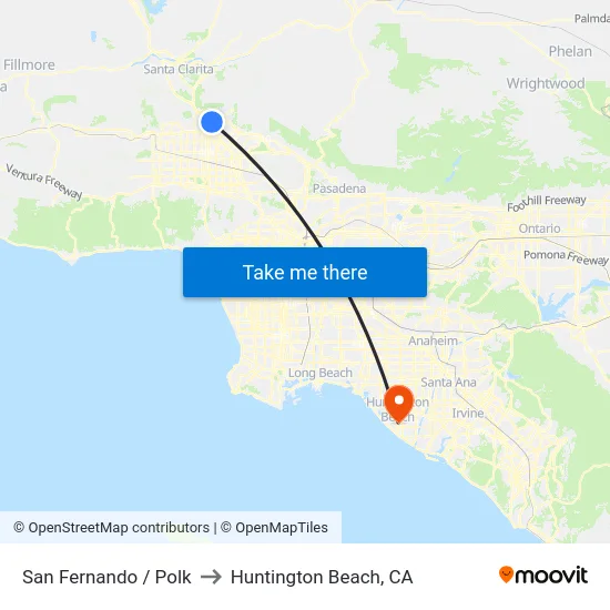 San Fernando / Polk to Huntington Beach, CA map