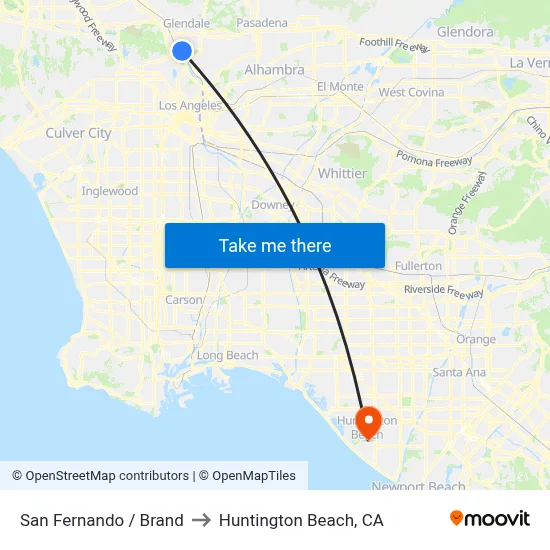 San Fernando / Brand to Huntington Beach, CA map
