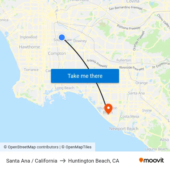 Santa Ana / California to Huntington Beach, CA map