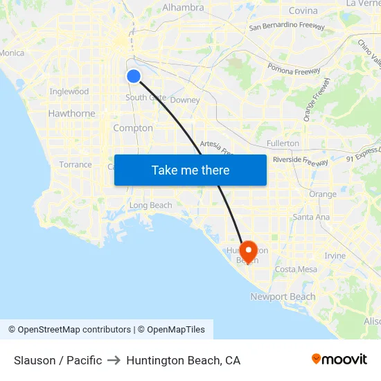 Slauson / Pacific to Huntington Beach, CA map