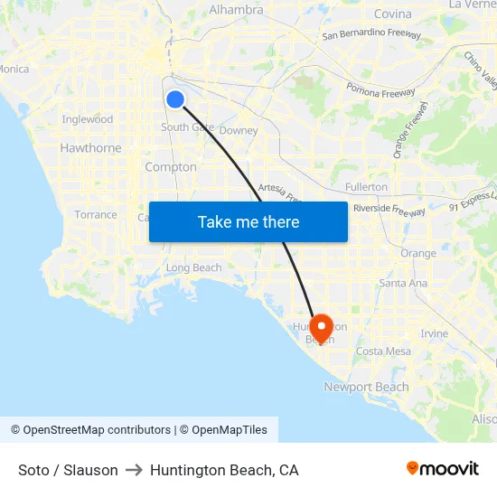 Soto / Slauson to Huntington Beach, CA map