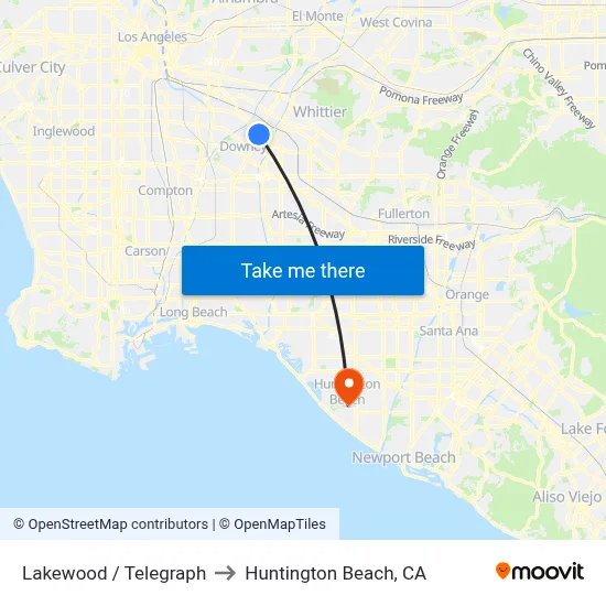Lakewood / Telegraph to Huntington Beach, CA map