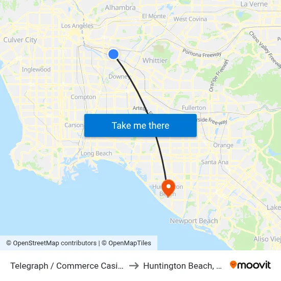 Telegraph / Commerce Casino to Huntington Beach, CA map