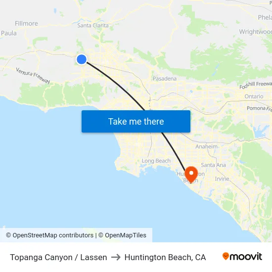 Topanga Canyon / Lassen to Huntington Beach, CA map
