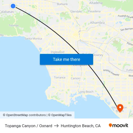 Topanga Canyon / Oxnard to Huntington Beach, CA map