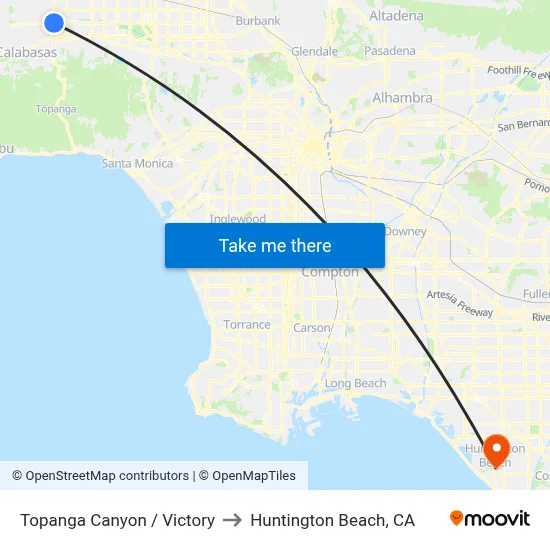 Topanga Canyon / Victory to Huntington Beach, CA map