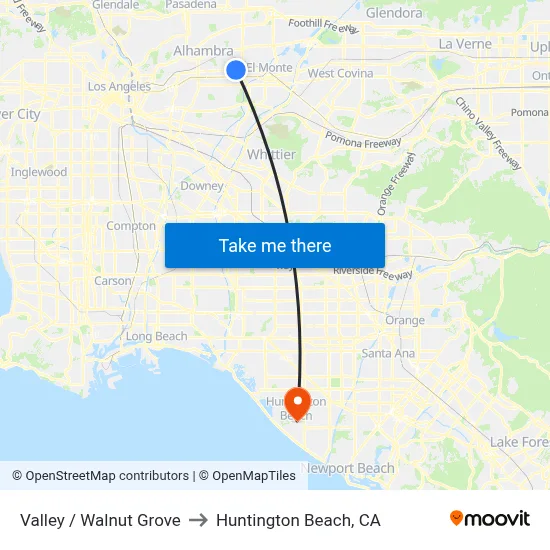 Valley / Walnut Grove to Huntington Beach, CA map