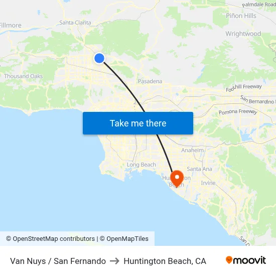 Van Nuys / San Fernando to Huntington Beach, CA map