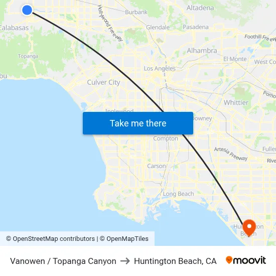 Vanowen / Topanga Canyon to Huntington Beach, CA map
