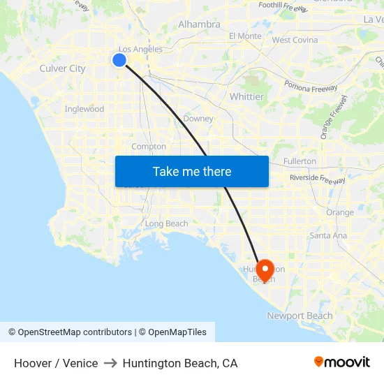 Hoover / Venice to Huntington Beach, CA map