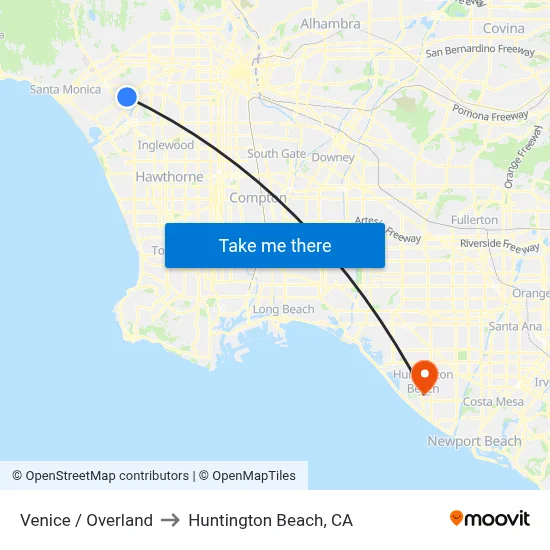 Venice / Overland to Huntington Beach, CA map