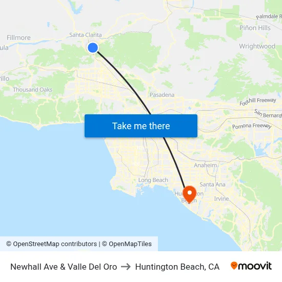 Newhall Ave & Valle Del Oro to Huntington Beach, CA map