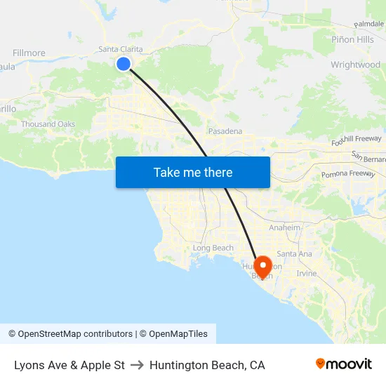 Lyons Ave & Apple St to Huntington Beach, CA map