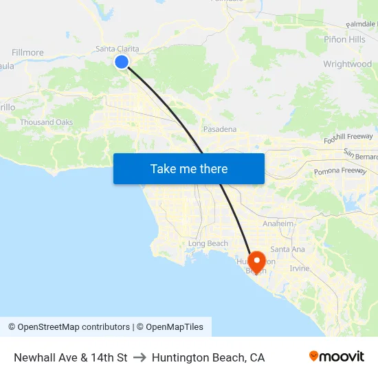 Newhall Ave & 14th St to Huntington Beach, CA map