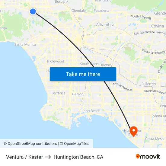 Ventura / Kester to Huntington Beach, CA map