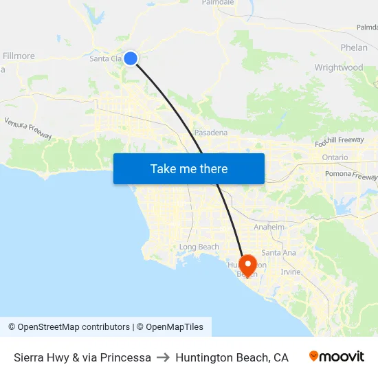 Sierra Hwy & via Princessa to Huntington Beach, CA map
