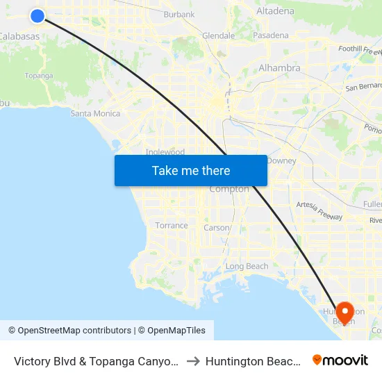Victory Blvd & Topanga Canyon Blvd to Huntington Beach, CA map