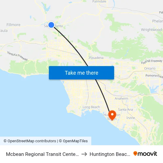 Mcbean Regional Transit Center (Mrtc) to Huntington Beach, CA map
