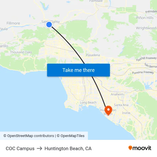 COC Campus to Huntington Beach, CA map