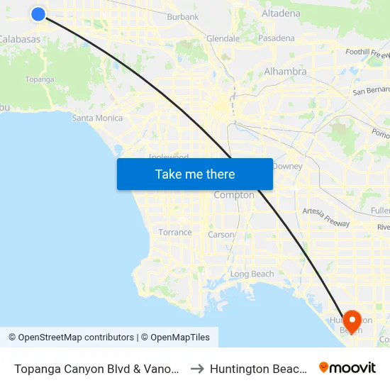 Topanga Canyon Blvd & Vanowen St to Huntington Beach, CA map