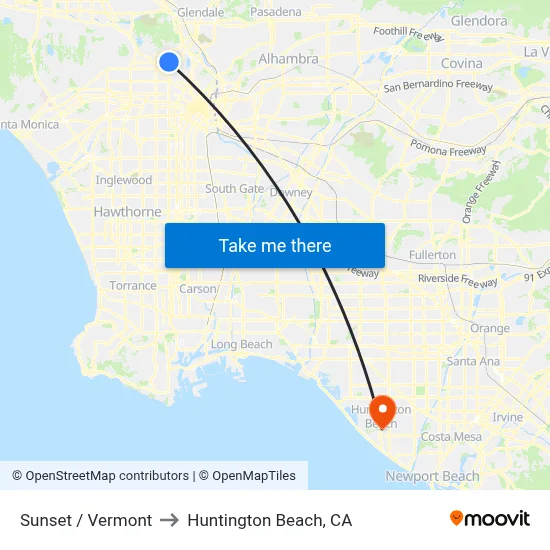 Sunset / Vermont to Huntington Beach, CA map