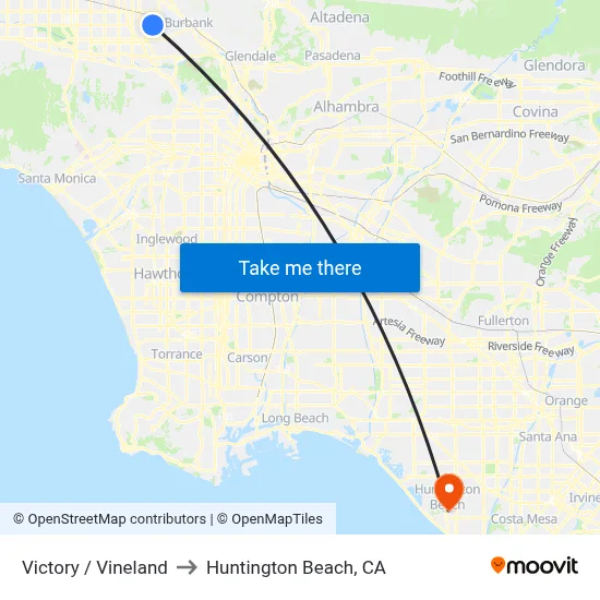 Victory / Vineland to Huntington Beach, CA map