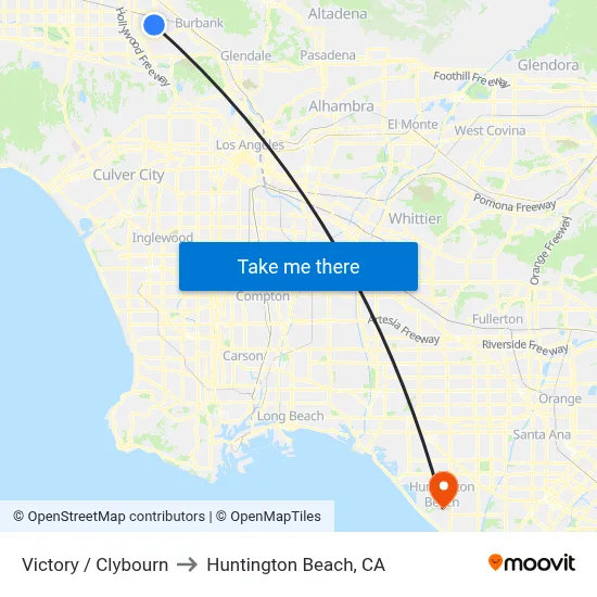 Victory / Clybourn to Huntington Beach, CA map