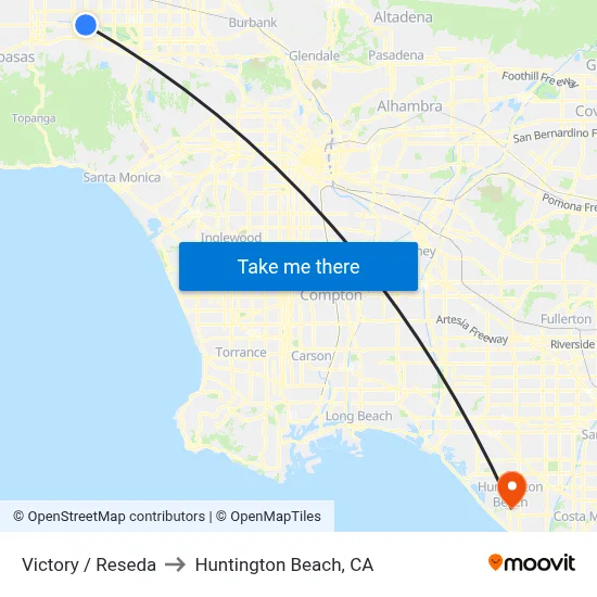Victory / Reseda to Huntington Beach, CA map