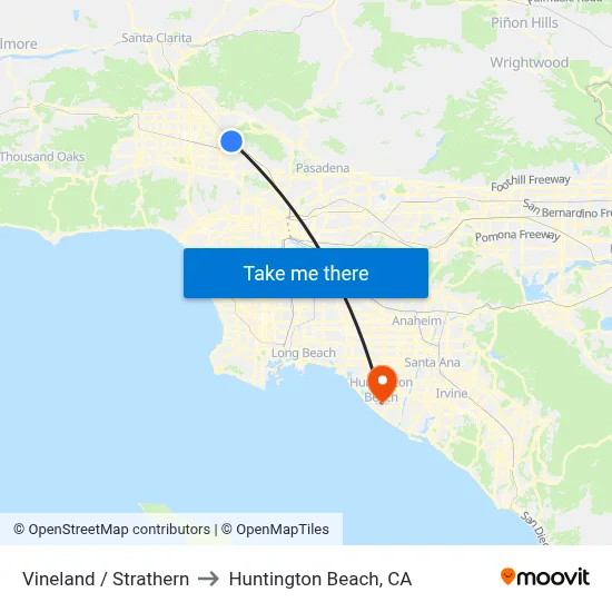 Vineland / Strathern to Huntington Beach, CA map