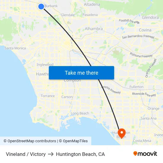 Vineland / Victory to Huntington Beach, CA map