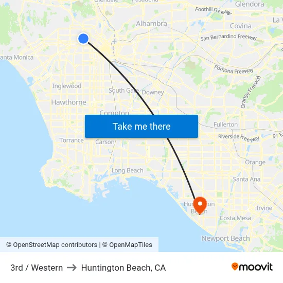 3rd / Western to Huntington Beach, CA map