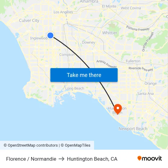 Florence / Normandie to Huntington Beach, CA map