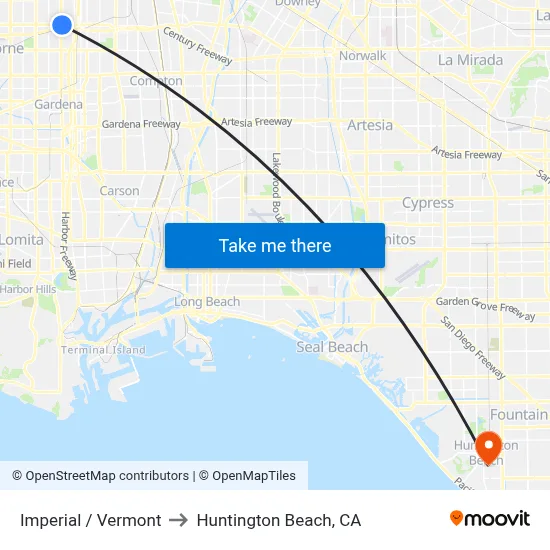 Imperial / Vermont to Huntington Beach, CA map