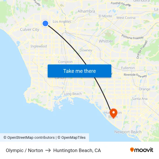 Olympic / Norton to Huntington Beach, CA map